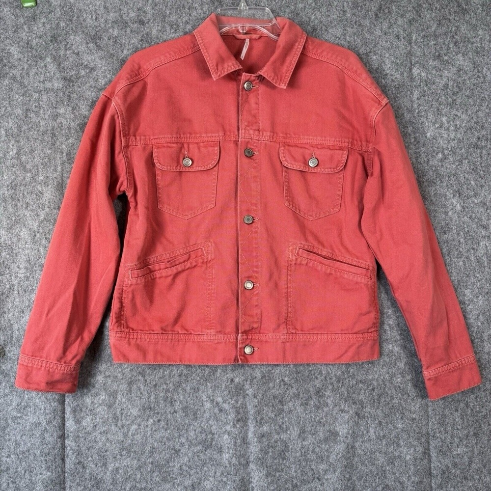 Free People Denim Jean Trucker Jacket Womens Small Salmon Beach Western Hipster